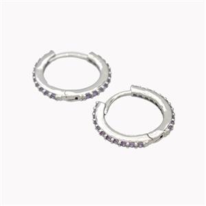 Copper Hoop Earrings Pave Zirconia Platinum Plated, approx 14mm [FN46166]