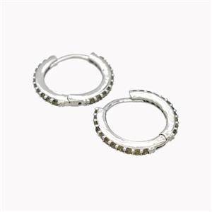 Copper Hoop Earrings Pave Zirconia Platinum Plated, approx 14mm [FN46168]