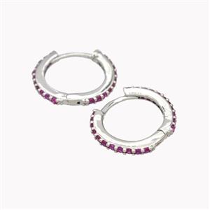Copper Hoop Earrings Pave Zirconia Platinum Plated, approx 14mm [FN46169]