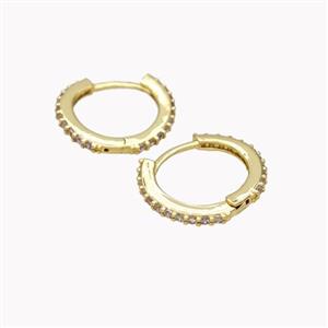 Copper Hoop Earrings Pave Zirconia Gold Plated, approx 14mm [FN46172]