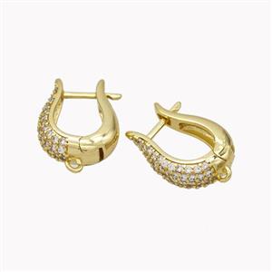 Copper Latchback Earrings Micropave Zirconia Gold Plated, approx 14-16mm [FN46180]