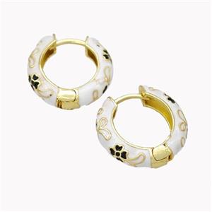 Copper Hoop Earrings White Enamel Flower Gold Plated, approx 20mm [FN46181]