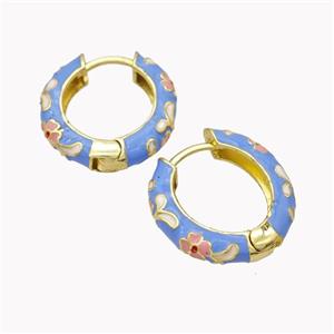Copper Hoop Earrings Blue Enamel Flower Gold Plated, approx 20mm [FN46184]