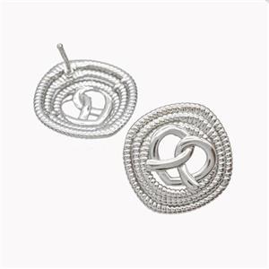 Enamel Heart Stud Earrings Spiral Platinum Plated, approx 18mm [FN46189]
