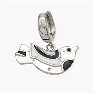 Copper Hoop Earrings With Doves Enamel Platinum Plated, approx 15-28mm, 15mm dia [FN46191]