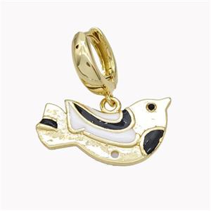 Copper Hoop Earrings With Doves Enamel Gold Plated, approx 15-28mm, 15mm dia [FN46194]