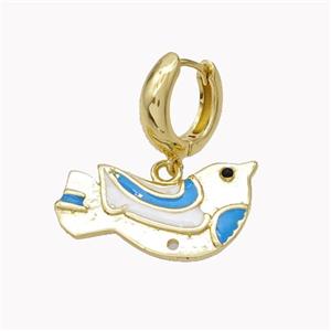 Copper Hoop Earrings With Doves Enamel Gold Plated, approx 15-28mm, 15mm dia [FN46195]