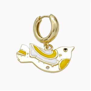 Copper Hoop Earrings With Doves Enamel Birds Gold Plated, approx 15-28mm, 15mm dia [FN46196]