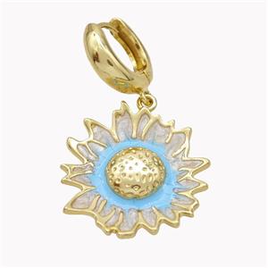 Copper Hoop Earrings With Sunflower Enamel Gold Plated, approx 25-27mm, 15mm dia [FN46197]
