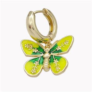 Copper Hoop Earrings With Butterfly Yellow Enamel Gold Plated, approx 18-22mm, 15mm dia [FN46213]