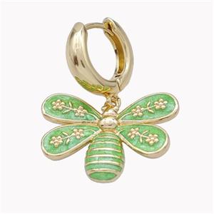 Copper Hoop Earrings With Honeybee Green Enamel Gold Plated, approx 18-25mm, 15mm dia [FN46216]