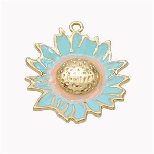 Copper Sunflower Pendant Blue Enamel Gold Plated, approx 25-27mm [FN46228]