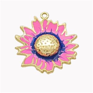 Copper Sunflower Pendant Pink Enamel Gold Plated, approx 25-27mm [FN46229]