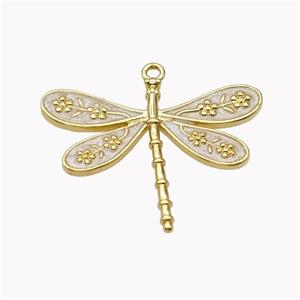 Copper Dragonfly Pendant White Enamel Gold Plated, approx 20-25mm [FN46233]