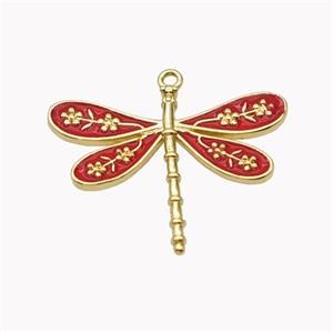 Copper Dragonfly Pendant Red Enamel Gold Plated, approx 20-25mm [FN46236]