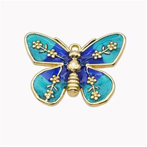 Copper Butterfly Pendant Teal Enamel Gold Plated, approx 18-22mm [FN46243]