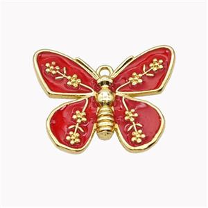 Copper Butterfly Pendant Red Enamel Gold Plated, approx 18-22mm [FN46245]
