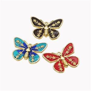 Copper Butterfly Pendant Enamel Gold Plated Mixed, approx 18-22mm [FN46246]