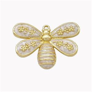 Copper Honeybee Pendant White Enamel Gold Plated, approx 18-25mm [FN46247]