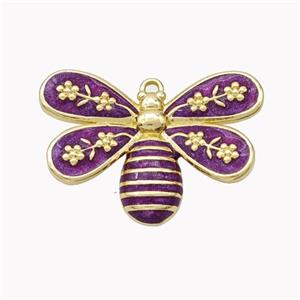 Copper Honeybee Pendant Purple Enamel Gold Plated, approx 18-25mm [FN46248]
