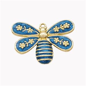 Copper Honeybee Pendant Blue Enamel Gold Plated, approx 18-25mm [FN46251]