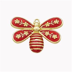 Copper Honeybee Pendant Red Enamel Gold Plated, approx 18-25mm [FN46252]