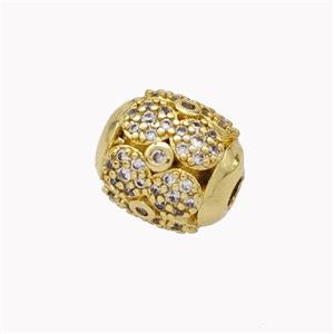 Copper Barrel Beads Micropave Zirconia Gold Plated, approx 9.5-10.5mm [FN46261]