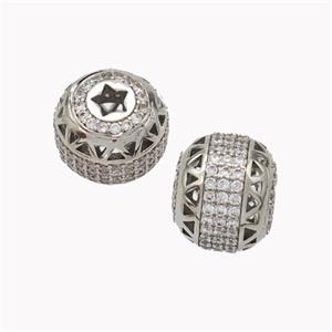 Copper Barrel Beads Micropave Zirconia Platinum Plated, approx 10-12mm [FN46262]