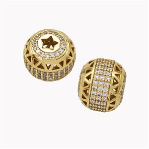 Copper Barrel Beads Micropave Zirconia Gold Plated, approx 10-12mm [FN46263]