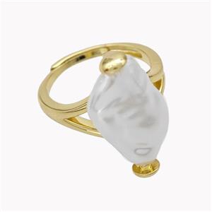 Copper Rings Pave Pearlized Shell Adjustable Gold Plated, approx 12-22mm, 18mm dia [FN46275]