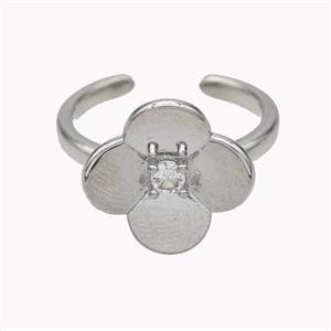 Copper Flower Rings Pave Zirconia Platinum Plated, approx 15mm, 18mm dia [FN46278]