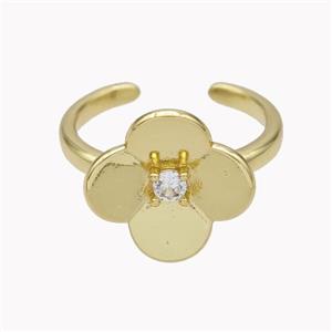 Copper Flower Rings Pave Zirconia Gold Plated, approx 15mm, 18mm dia [FN46279]
