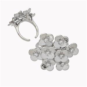 Copper Flower Cluster Rings Pave Zirconia Platinum Plated, approx 22-30mm, 18mm dia [FN46282]