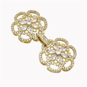Copper Clasp Pave Zirconia Flower Gold Plated, approx 24mm, 53mm [FN46287]
