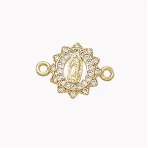 Virgin Mary Charms Copper Connector Pave Zirconia Gold Plated, approx 12mm [FN46306]