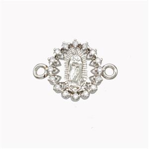 Virgin Mary Charms Copper Connector Pave Zirconia Platinum Plated, approx 12mm [FN46308]