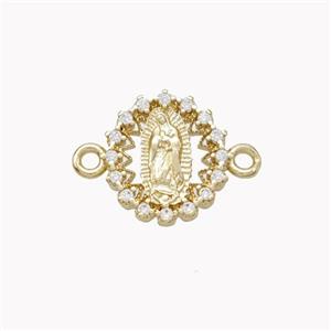 Virgin Mary Charms Copper Connector Pave Zirconia Gold Plated, approx 12mm [FN46309]