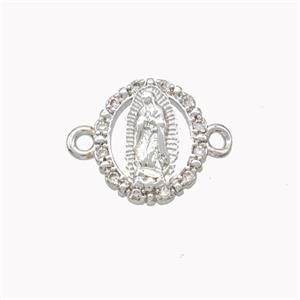 Virgin Mary Charms Copper Connector Pave Zirconia Platinum Plated, approx 12mm [FN46311]