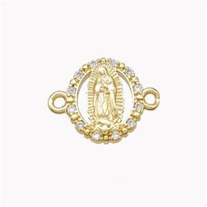 Virgin Mary Charms Copper Connector Pave Zirconia Gold Plated, approx 12mm [FN46312]