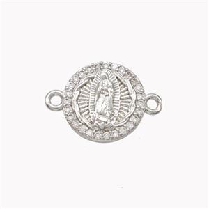 Virgin Mary Charms Copper Connector Pave Zirconia Platinum Plated, approx 12mm [FN46314]