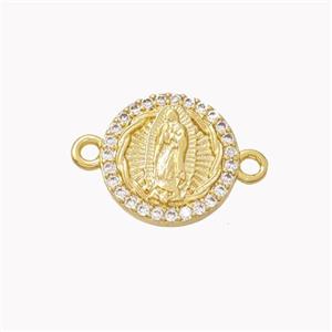 Virgin Mary Charms Copper Connector Pave Zirconia Gold Plated, approx 12mm [FN46315]
