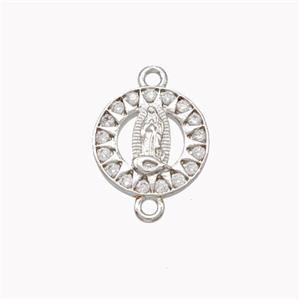 Virgin Mary Charms Copper Connector Pave Zirconia Platinum Plated, approx 12.5mm [FN46317]