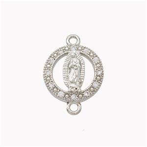 Virgin Mary Charms Copper Connector Pave Zirconia Platinum Plated, approx 13mm [FN46320]