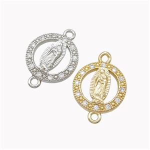 Virgin Mary Charms Copper Connector Pave Zirconia Mixed, approx 13mm [FN46322]