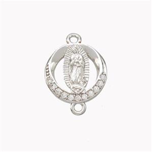 Virgin Mary Charms Copper Connector Pave Zirconia Platinum Plated, approx 10mm [FN46323]