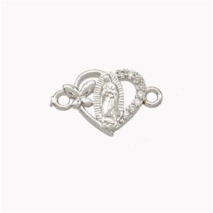 Virgin Mary Charms Copper Heart Connector Pave Zirconia Butterfly Platinum Plated, approx 10.5mm [FN46326]