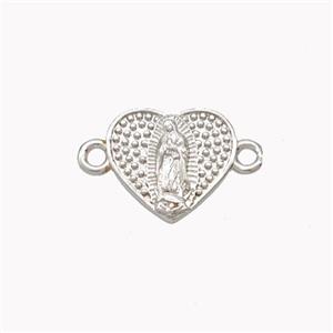 Virgin Mary Charms Copper Heart Connector Platinum Plated, approx 11.5mm [FN46329]