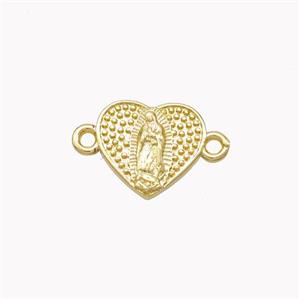 Virgin Mary Charms Copper Heart Connector Gold Plated, approx 11.5mm [FN46330]
