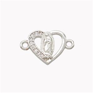 Virgin Mary Charms Copper Heart Connector Pave Zirconia Platinum Plated, approx 12mm [FN46332]