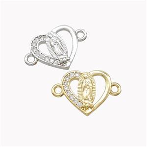 Virgin Mary Charms Copper Heart Connector Pave Zirconia Mixed, approx 12mm [FN46334]